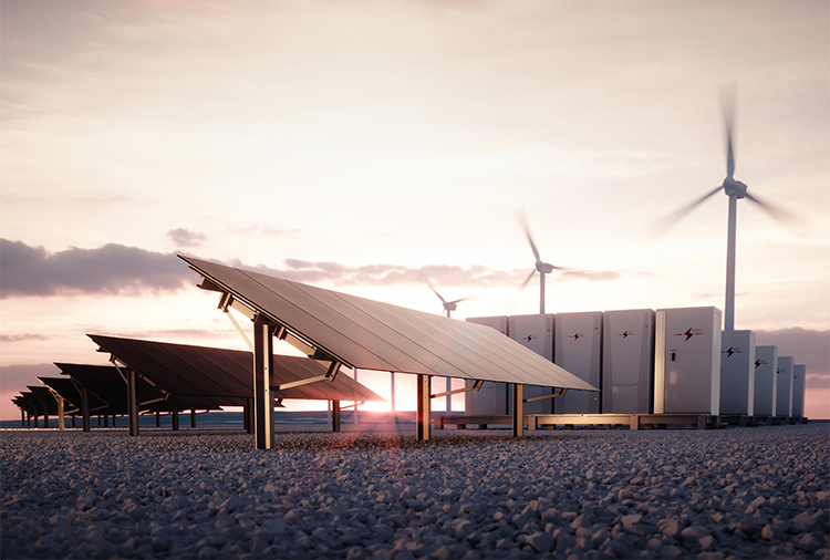 Photo of solar panels and wind power